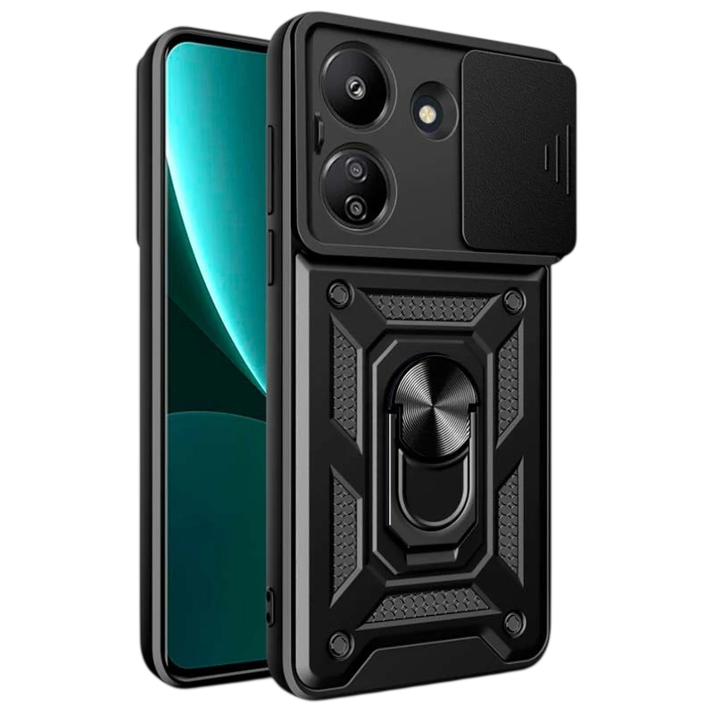 Coque d'armure militaire pour Xiaomi Redmi 13C / Poco C65 / Poco M6 5G avec protection de l'appareil photo, support métallique e