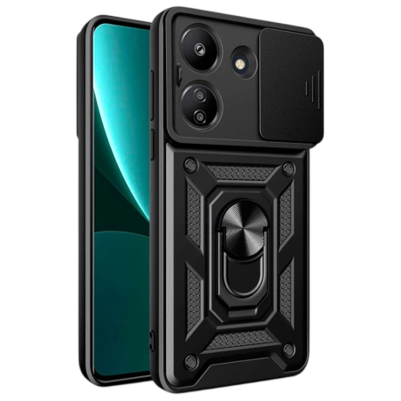 Coque d'armure militaire pour Xiaomi Redmi 13C / Poco C65 / Poco M6 5G avec protection de l'appareil photo, support métallique e