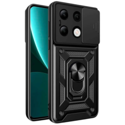 Coque d'armure militaire pour Xiaomi Redmi Note 13 4G avec protection de l'appareil photo, support métallique et anneau Noir