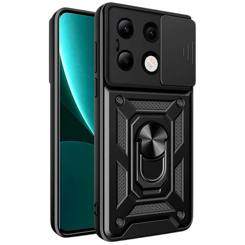 Coque d'armure militaire pour Xiaomi Redmi Note 13 4G avec protection de l'appareil photo, support métallique et anneau Noir