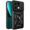 Coque d'armure militaire pour Xiaomi Redmi Note 13 4G avec protection de l'appareil photo, support métallique et anneau Noir