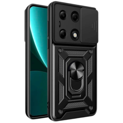 Coque d'armure militaire pour Xiaomi Redmi Note 13 Pro 4G / Poco M6 Pro 4G avec protection de l'appareil photo, support métalliq
