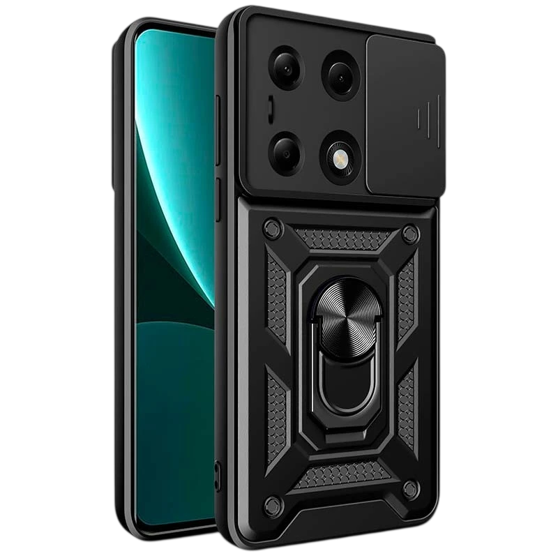 Coque d'armure militaire pour Xiaomi Redmi Note 13 Pro 4G / Poco M6 Pro 4G avec protection de l'appareil photo, support métalliq