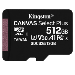 Kingston Canvas Select Plus 512GB Noir 100MB/s U3 V30 Carte microSD