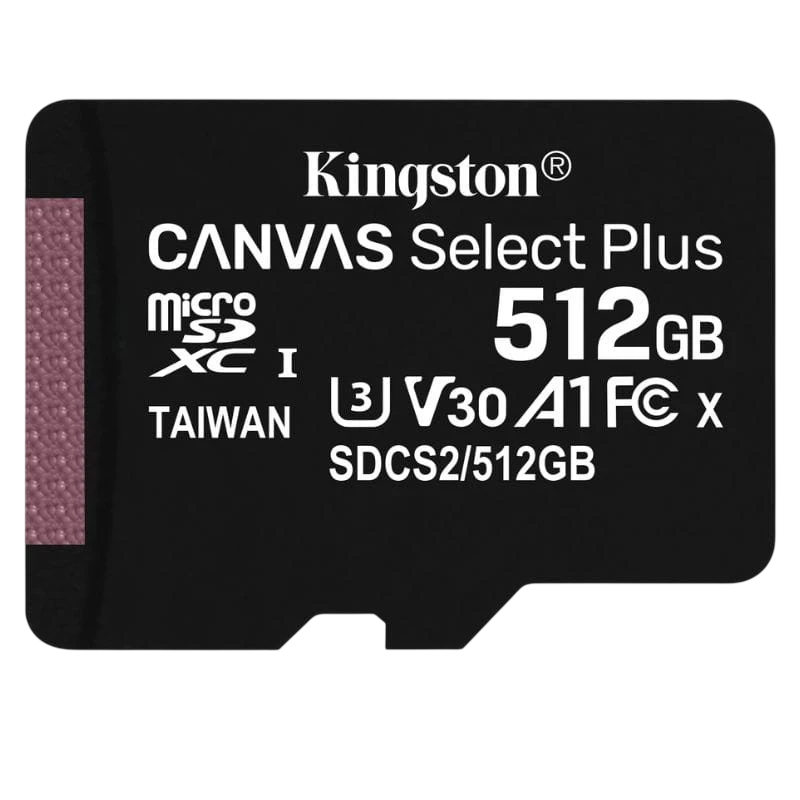 Kingston Canvas Select Plus 512GB Noir 100MB/s U3 V30 Carte microSD