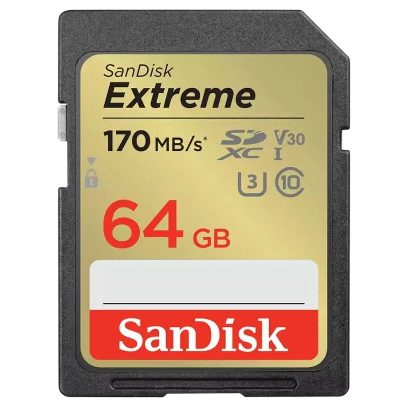 SanDisk Extreme 64GB Noir/Or 170MB/s U3 V30 Carte SDXC