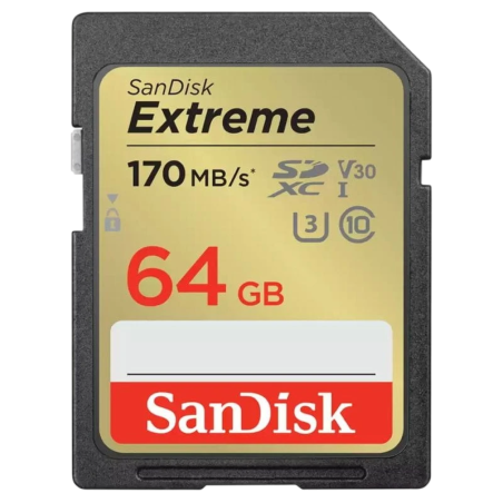 SanDisk Extreme 64GB Noir/Or 170MB/s U3 V30 Carte SDXC