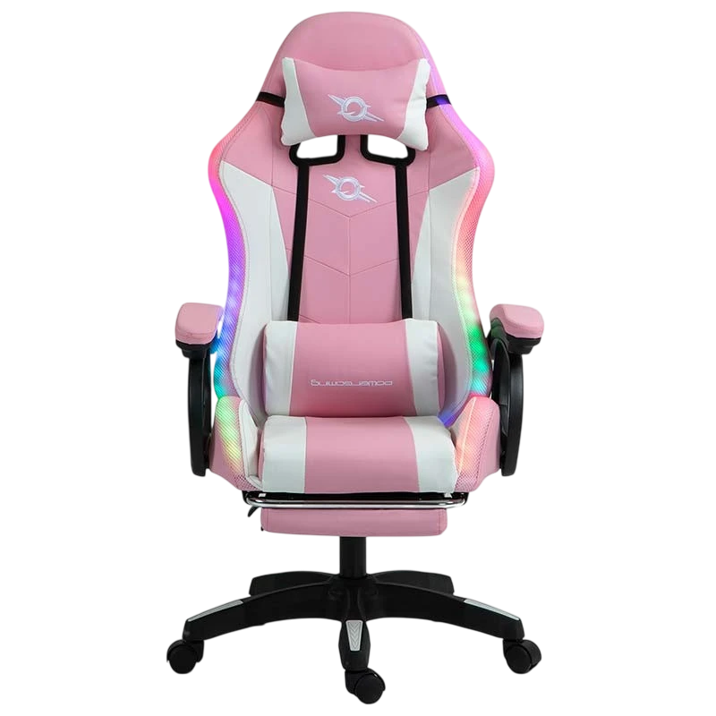 PowerGaming LED RGB Repose-pieds Blanc+Rose 120kg Chaise