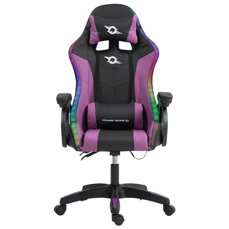 PowerGaming LED RGB Noir+Lilas 120kg appuie-tête Chaise