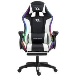 PowerGaming LED RGB 7 points Massage Repose-pieds Noir+Blanc 120kg Chaise