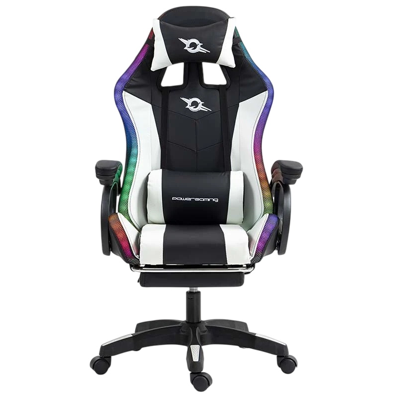PowerGaming LED RGB 7 points Massage Repose-pieds Noir+Blanc 120kg Chaise