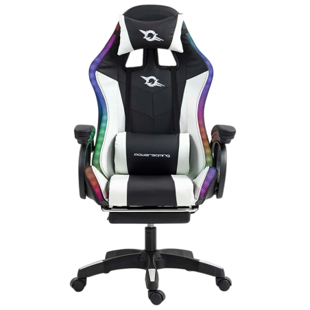 PowerGaming LED RGB 7 points Massage Repose-pieds Noir+Blanc 120kg Chaise
