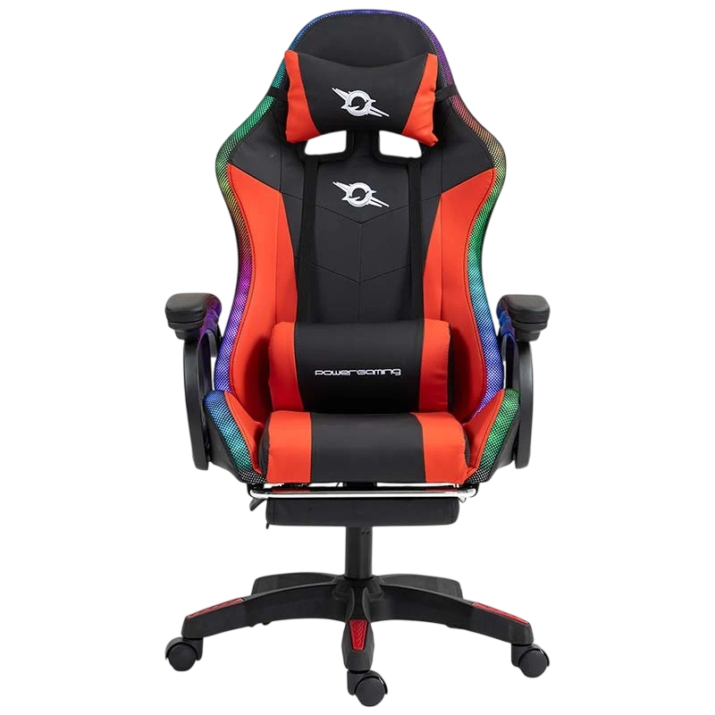 PowerGaming LED RGB avec Haut-parleur Bluetooth, Massage et Repose-pieds Noir+Rouge 120kg Chaise gaming