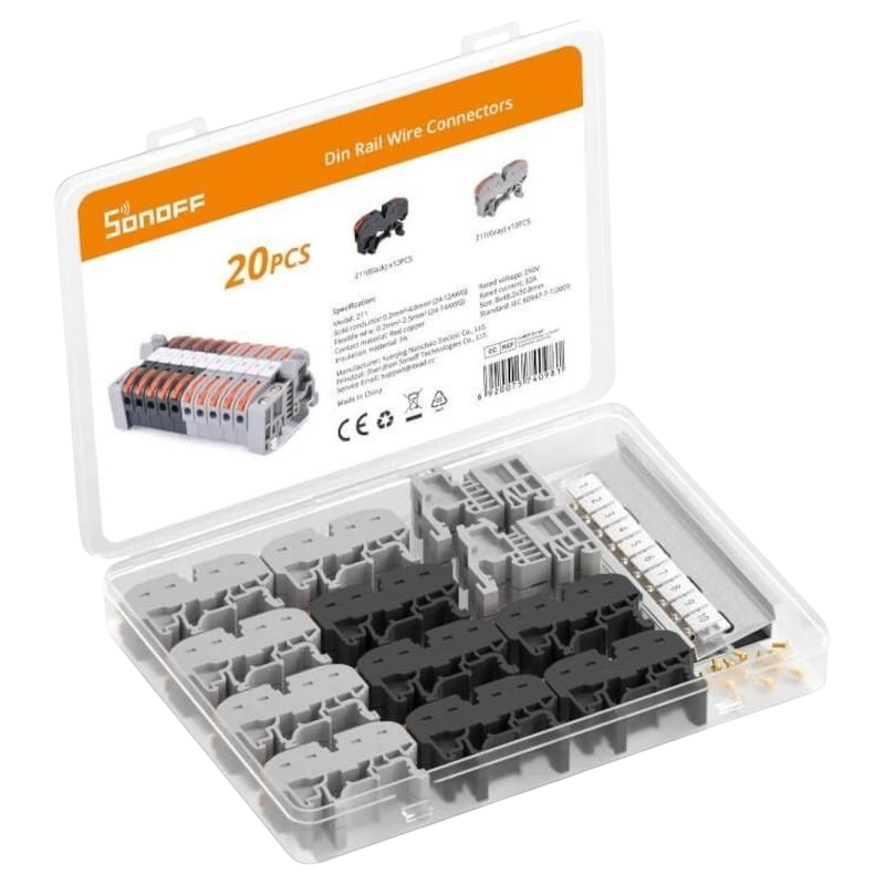 Sonoff 211 Gris Connecteur de câbles pour rail DIN Pack de 20 unités