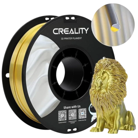 Filament Creality PLA CR-Silk - 1,75 mm - Vitesse d'impression jusqu'à 100 mm/s - Bobine de 1 kg Couleur Or/Argent