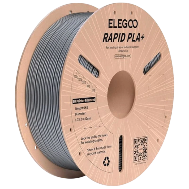 Filament ELEGOO Rapid PLA + (PLUS) Argent - 1,75 mm - Impression haute vitesse jusqu'à 600 mm/s - Bobine de 1 kg