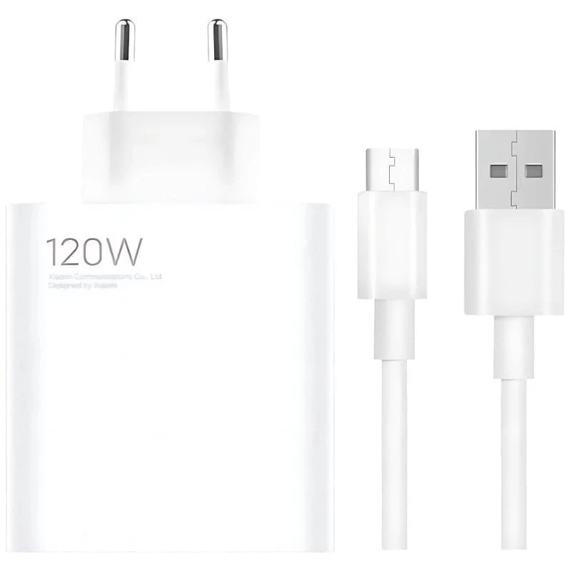 Chargeur rapide Xiaomi 120 W HyperCharge Combo USB Type-A Blanc + Câble USB-A vers USB-C