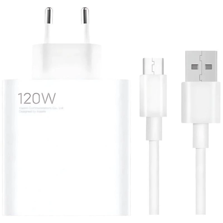 Chargeur rapide Xiaomi 120 W HyperCharge Combo USB Type-A Blanc + Câble USB-A vers USB-C