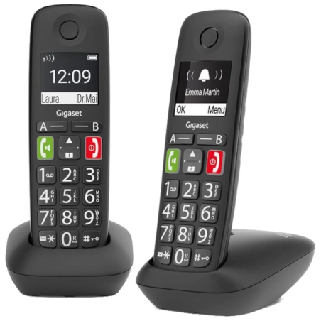 Gigaset E290 Duo DECT/analogique Noir identification de l'appelant mains libres 10h de conversation Téléphone sans fil