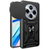 Coque d'armure militaire pour Xiaomi Redmi 14C / Poco C75 avec protection de l'appareil photo, support métallique et anneau Noir