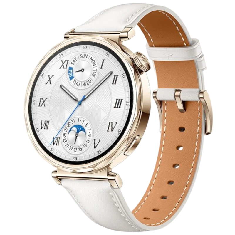 Huawei Watch GT5 41 mm Bracelet Cuir Blanc 1,32 pouces AMOLED GPS 7 jours +100 sports 5ATM IP69K