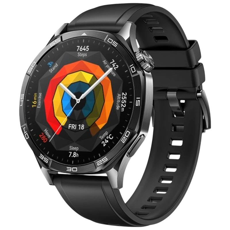 Huawei Watch GT5 46 mm Bracelet Fluoroélastomère Noir 1,43 pouces AMOLED GPS 14 jours +100 sports 5ATM IP69K