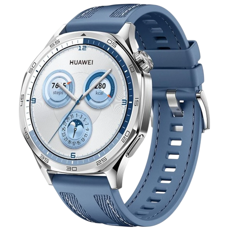 Huawei Watch GT5 46 mm Bracelet Tissu Bleu 1,43 pouces AMOLED GPS 14 jours +100 sports 5ATM IP69K