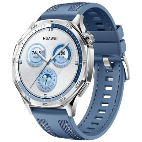 Huawei Watch GT5 46 mm Bracelet Tissu Bleu 1,43 pouces AMOLED GPS 14 jours +100 sports 5ATM IP69K