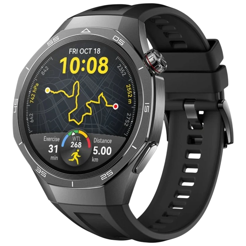 Huawei Watch GT5 Pro 46 mm Bracelet Fluoroélastomère Noir 1,43 pouces AMOLED GPS 14 jours +100 sports 5ATM IP69K