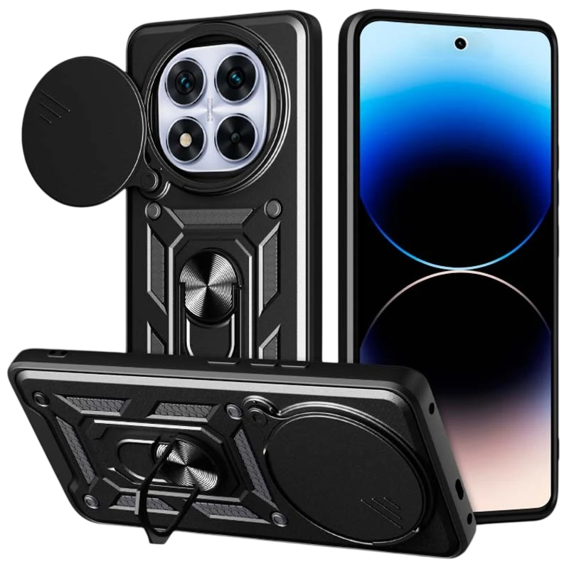 Coque d'armure militaire pour Xiaomi Redmi Note 14 Pro 5G / Poco X7 5G avec protection de l'appareil photo, support métallique e