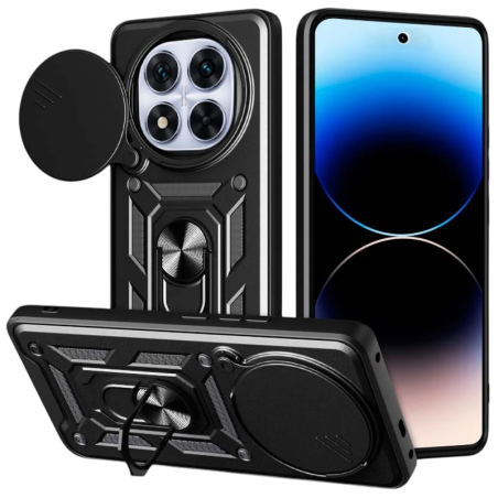 Coque d'armure militaire pour Xiaomi Redmi Note 14 Pro 5G / Poco X7 5G avec protection de l'appareil photo, support métallique e