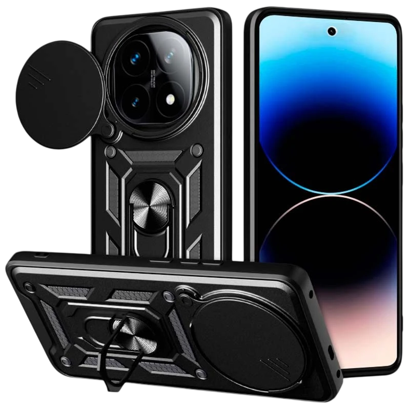 Coque d'armure militaire pour Xiaomi Redmi Note 14 Pro Plus 5G avec protection de l'appareil photo, support métallique et anneau