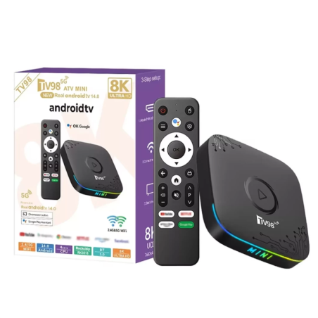 TV98 ATV Mini 2GB/16GB Noir Android 14 8K WiFi double bande Bluetooth RK3518 TV Stick