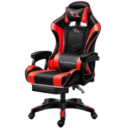 PowerGaming Noir/Rouge avec Repose-pieds 120kg Chaise gaming
