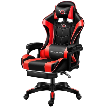 PowerGaming Noir/Rouge avec Repose-pieds 120kg Chaise gaming