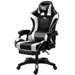 PowerGaming Noir/Blanc avec Repose-pieds 120kg Chaise gaming
