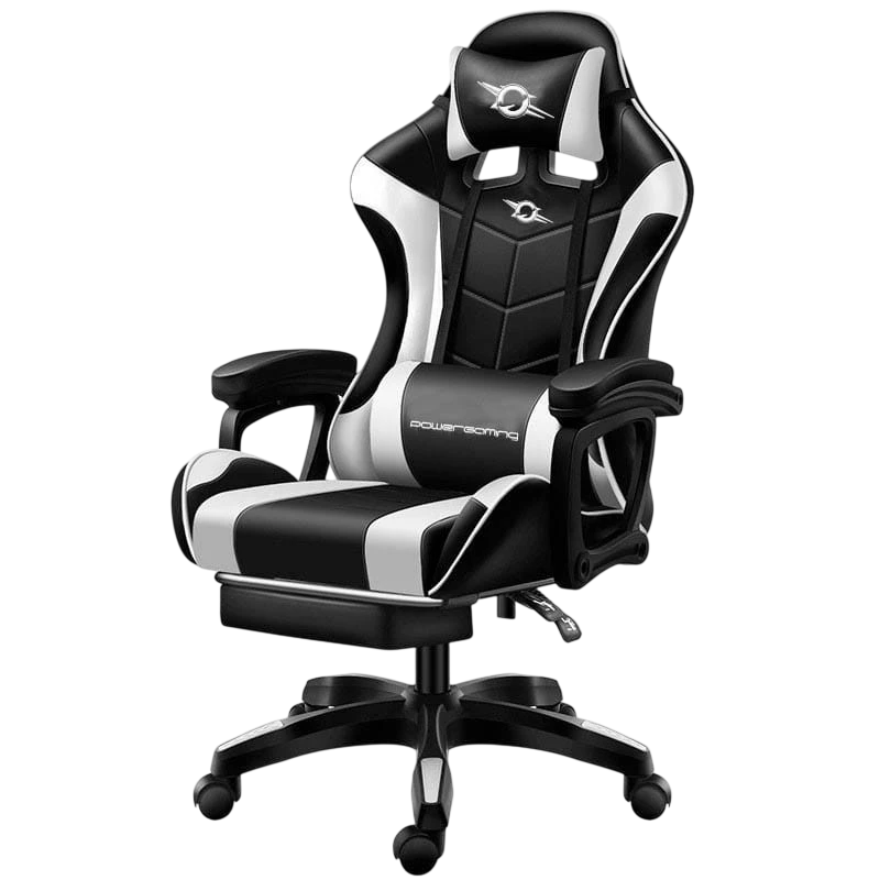 PowerGaming Noir/Blanc avec Repose-pieds 120kg Chaise gaming