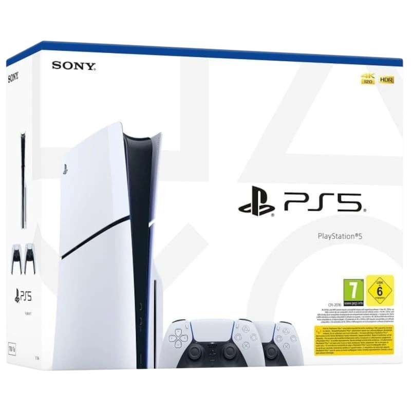 Sony PlayStation 5 Slim 1 To + 2 manettes DualSense Blanc