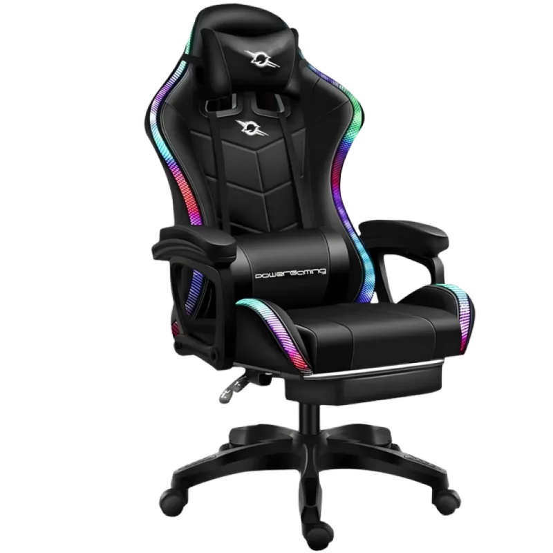 PowerGaming LED RGB Noir avec Repose-pieds 120kg Chaise gaming