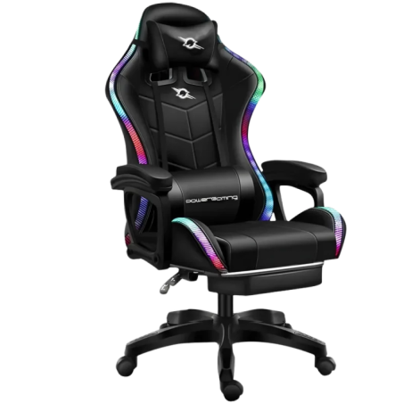 PowerGaming LED RGB Noir avec Repose-pieds 120kg Chaise gaming