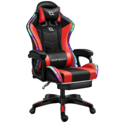 PowerGaming LED RGB Rouge/Noir avec Repose-pieds 120kg Chaise gaming