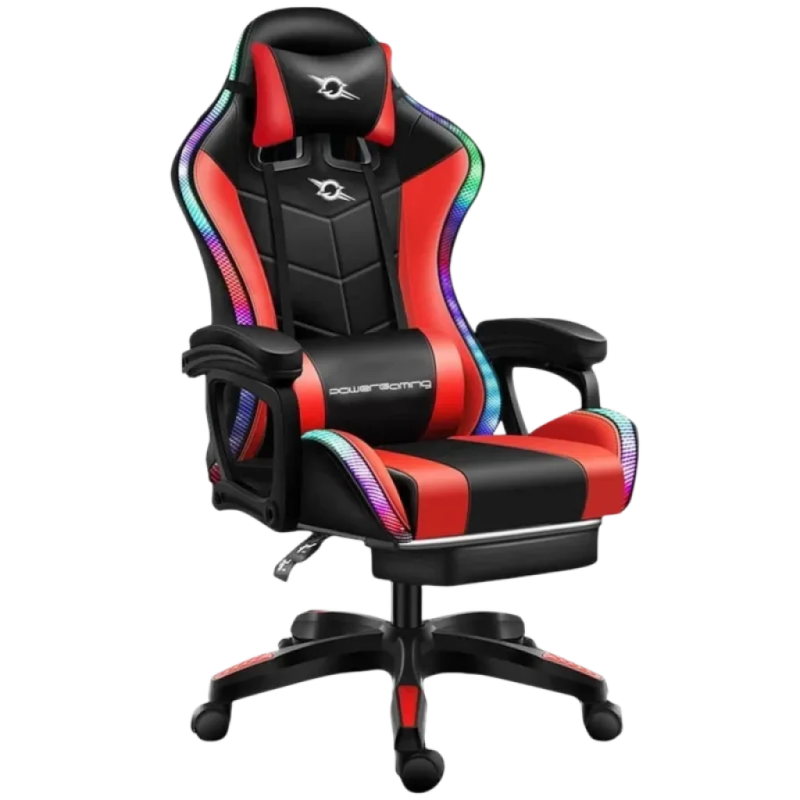 PowerGaming LED RGB Rouge/Noir avec Repose-pieds 120kg Chaise gaming