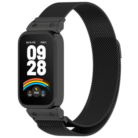 Bracelet Milanais Magnétique Xiaomi Mi Smart Band 9 Active / Redmi Smart Band 3 Noir