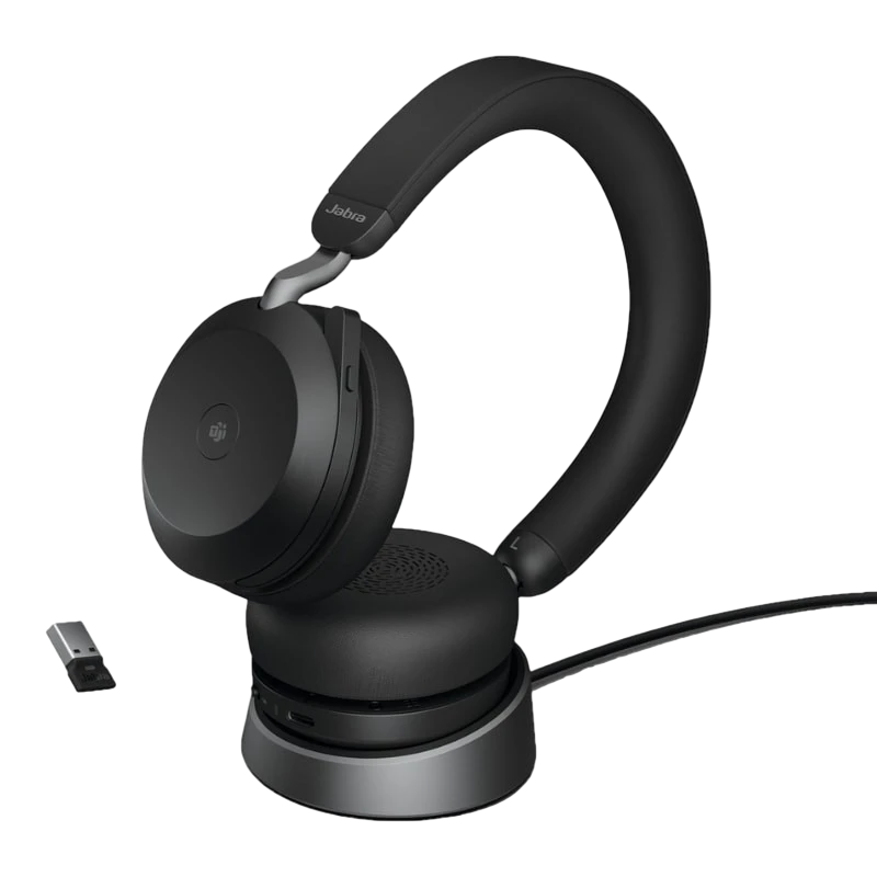 Jabra Evolve2 75 UC Noir avec base de charge ANC Bluetooth 5.2 Casque sans fil