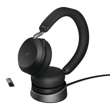 Jabra Evolve2 75 UC Noir avec base de charge ANC Bluetooth 5.2 Casque sans fil