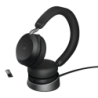 Jabra Evolve2 75 UC Noir avec base de charge ANC Bluetooth 5.2 Casque sans fil