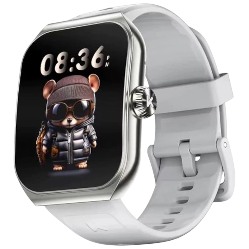 Kumi KU7 Argent 1,96 pouces AMOLED 5 jours +100 sports IP68 Smartwatch
