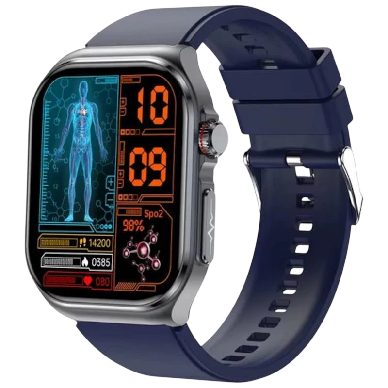 Hello ET585 Silicone Bleu 2,04 pouces AMOLED NFC 10 jours +130 sports IP68 - Montre connectée