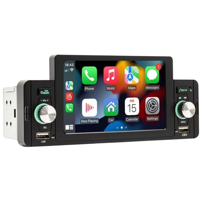 1 DIN SWM 160W 5 pouces Bluetooth/Carplay/Android Auto sans fil/USB Noir Autoradio