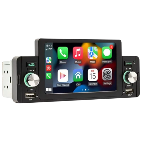 1 DIN SWM 160W 5 pouces Bluetooth/Carplay/Android Auto sans fil/USB Noir Autoradio